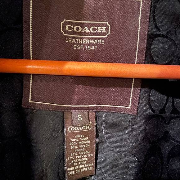 COACH Womens Coat Jacket Black With Leather Trim Size XS Mohair Wool Blend Long - Picture 2 of 2